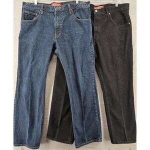 2 Arizona Men's Jeans Sz 36X29 Original Straight Blue Black Denim 100% Cotton